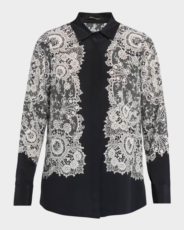 Willa Lace-Print Silk Blouse